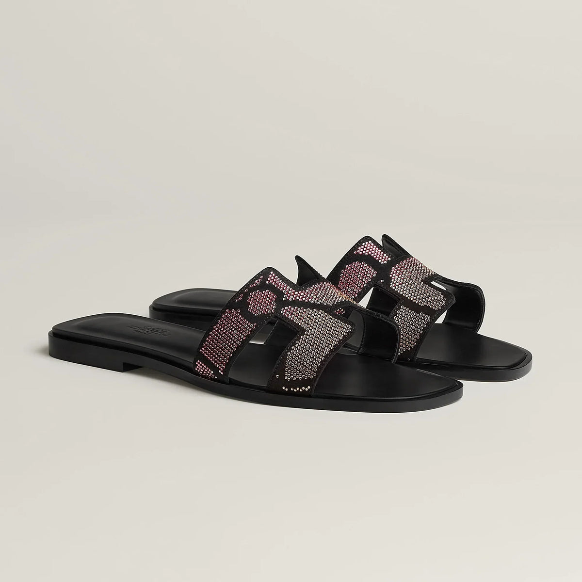 Hermès Sandales Oran Noir Et Rose